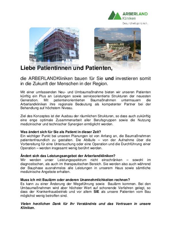 Patienteninformation Baumaßnahmen