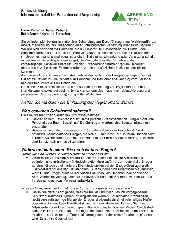 Patienteninformation Schutzkleidung