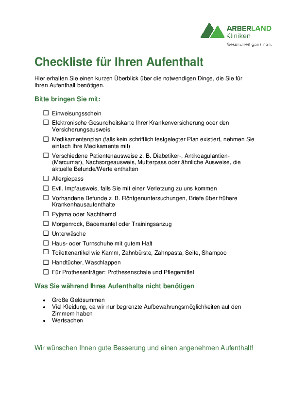 Checkliste für Ihren Aufenthalt