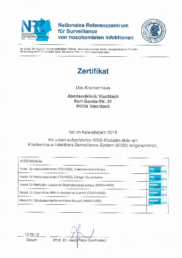 KISS-Zertifikat Arberlandklinik Viechtach