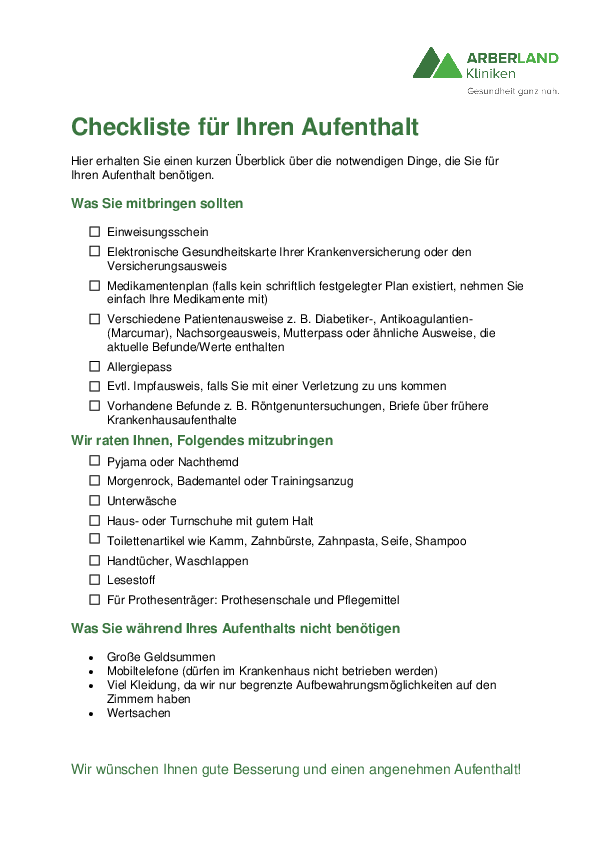 Checkliste für den Aufenthalt zum Download